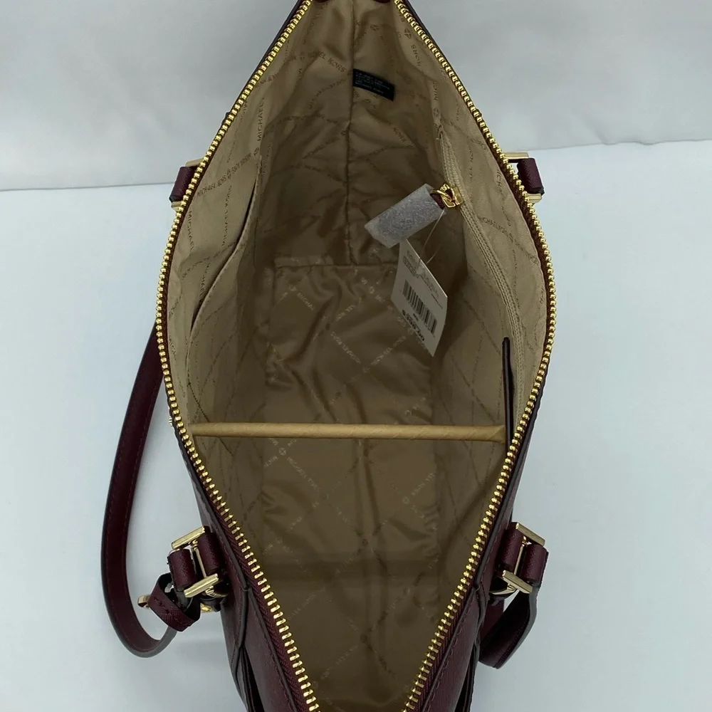 MICHAEL KORS CHARLOTTE LARGE TOP ZIP TOTE DARK CHERRY NWT